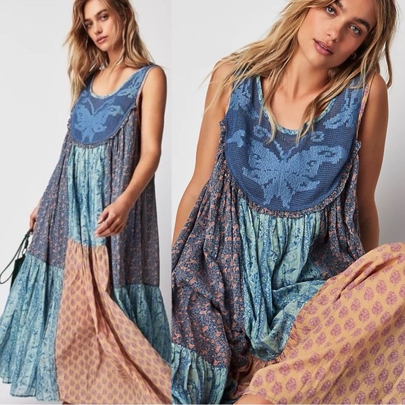 Free People Dresses & Skirts - Free People Bohemian 70s Patchwork Hippie Lost Palms Craft Maxi Dress Medium